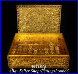 10.6 Old Chinese Purple Bronze 24K Gold Gilt inlay Gems Mahjong Dragon Box Set