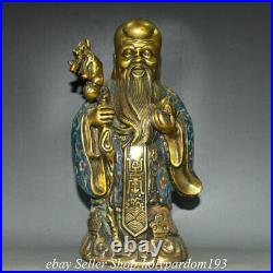 10 Old Chinese Copper Gilt Cloisonne Fengshui 3 God Statue Set