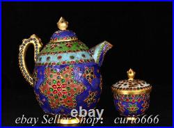 11.2'' Old Chinese Cloisonne Enamel Brozne Inlay Gem Teapot Teakettle Set
