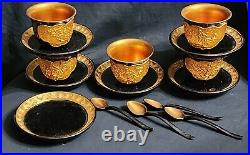 19 Piece Vintage Chinese Black Laquerware Gold Gilt Tea Set