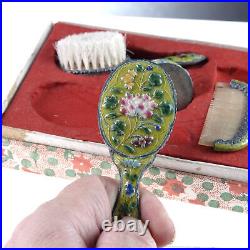 1930's Chinese Enamel Doll/Childrens Brush Mirror/Trinket box and Comb Set