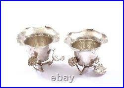 1930's Chinese Solid Silver Lotus Flower Salt & Pepper Cellar Set Marked