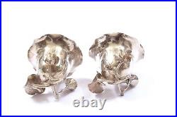 1930's Chinese Solid Silver Lotus Flower Salt & Pepper Cellar Set Marked