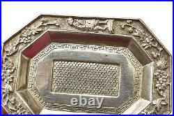 1930's Set 6 Chinese Solid Silver Small Dish Footed Tray Repousse Flower 264G