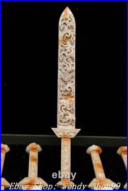25 Old Chinese Dynasty Natural Hetian Jade Dragon Pixiu Beast Sword Weapon Set