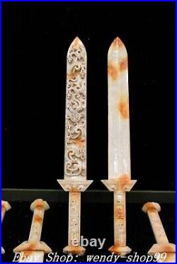 25 Old Chinese Dynasty Natural Hetian Jade Dragon Pixiu Beast Sword Weapon Set