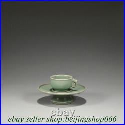 7 Antique Chinese Longquan Green Glaze Porcelain Dragon Handle Cup Plate Set