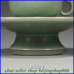 7 Antique Chinese Longquan Green Glaze Porcelain Dragon Handle Cup Plate Set