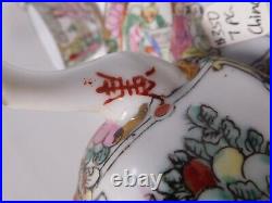 7 Piece Antique Chinese Red Stamp Ceramic Child's Tea Set Finely Hand-Painted