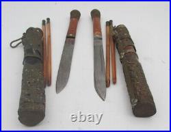 A Fine Antique Brass bamboo Chinese Traveling Trousse Knife & Chopsticks Two Set