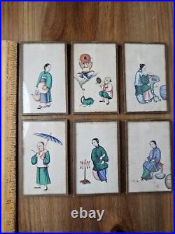 ANTIQUE CHINESE 19th CENTURY PITH RICE PAPER PAINTINGS FRAMED SET OF 6