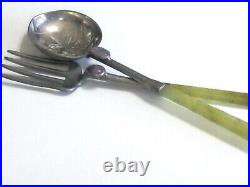 ANTIQUE CHINESE SALAD SERVING SPOON FORK SET CHINA QING DYNASTY JADE w AMETHYST