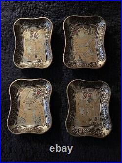 Antique 19th Century Chinese Export Black Lacquer Gaming Gambling Card Tray Set