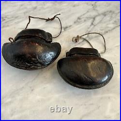 Antique 19th Century Chinese Lacquer Leather Tobacco Pouches Primitive Set of 2