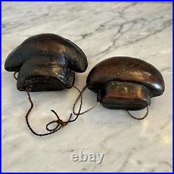 Antique 19th Century Chinese Lacquer Leather Tobacco Pouches Primitive Set of 2