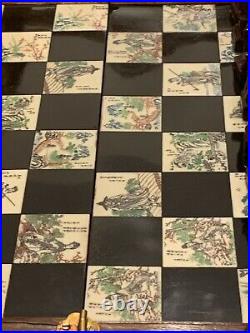 Antique Asian Chinese Chess Board Set Hand sculptured Etched Wood Chest drawers