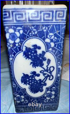 Antique CHINESE BLUE WHITE PORCELAIN FOO DOG OPIUM PILLOW Incense Burner Set 2