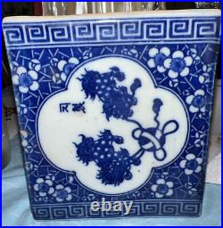 Antique CHINESE BLUE WHITE PORCELAIN FOO DOG OPIUM PILLOW Incense Burner Set 2