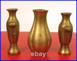 Antique Chinese Bronze Brass Tea Set Wine Shaoxing Set Goblet Glass Rare