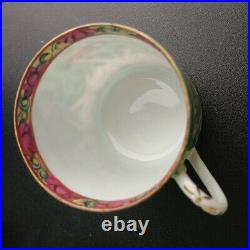 Antique Chinese Cabbage Leaf Cup and Saucer Set of 7 Butterfly Green Pink c1890