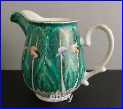 Antique Chinese Cabbage Leaf Sugar Bowl and Milk Jug Set Butterfly c1890