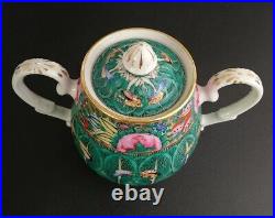 Antique Chinese Cabbage Leaf Sugar Bowl and Milk Jug Set Butterfly c1890