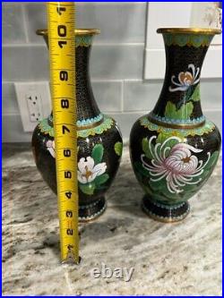 Antique Chinese Cloissone Vases With Flower and Bird Design Set Of 2 STUNNING