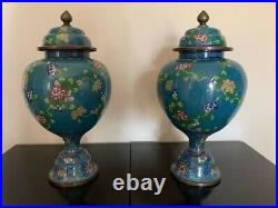 Antique Chinese Copper Bronze Cloisonne Vase with lid Set of 2