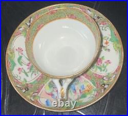 Antique Chinese Cup Saucer Set Rose Medallion Canton Style Pristine Condition
