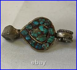 Antique Chinese Decorative Belt / Garment Hooks, Clips Set with Turquoise Stones