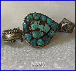 Antique Chinese Decorative Belt / Garment Hooks, Clips Set with Turquoise Stones