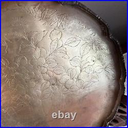 Antique Chinese Engraved Brass Trays 1920s, Set Of Two