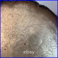 Antique Chinese Engraved Brass Trays 1920s, Set Of Two