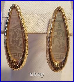 Antique Chinese Export Game Mother of Pearl Token 14K Gold Ring and Earring Set