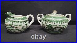 Antique Chinese Export Republic Period Green Dragon Porcelain Sugar & Cream Set