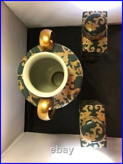 Antique Chinese Golden & Green Vase and Pair of Flasks Set
