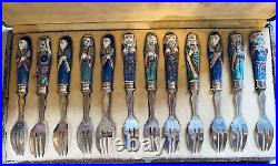 Antique Chinese Handmade Porcelain 12 Piece Set of Cocktail Forks 6 1/8 Long