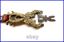 Antique Chinese Ornate Lock with Original Key Koi Fish Decorated Works