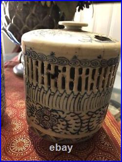 Antique Chinese Porcelain Cencer Lantern Jian Ding (Certified). Set of 2