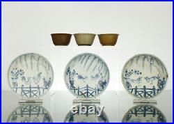 Antique Chinese Porcelain Cups & Saucers, Batavian Ware Shipwreck, 18th C, 3 SET