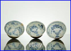 Antique Chinese Porcelain Cups & Saucers, Batavian Ware Shipwreck, 18th C, 3 SET