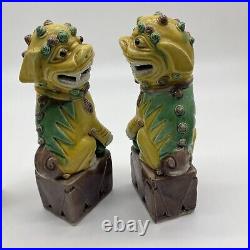 Antique Chinese Porcelain Foo Dog Statue Set 7.5 Inch STAMPED CHINA