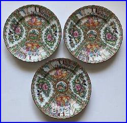 Antique Chinese Qing Republic Famille Rose Medallion Porcelain Plate Set Of 3