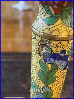 Antique Chinese Qing Republic Flower Cloisonne Candle Stick Holder Set 9