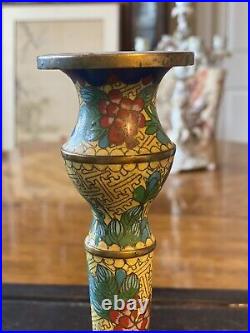 Antique Chinese Qing Republic Flower Cloisonne Candle Stick Holder Set 9