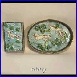Antique Chinese Qing Set Of Three Cloisonné Enamel Match Holder/Ash Tray