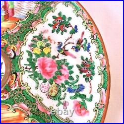 Antique Chinese Rose Medallion Set 3 Dinner Plates 9.75d 1850-90 Floral Figural