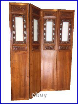 Antique Chinese Set of 4 Carved Screen Doors Cedar / Cypress w Dragon Horse