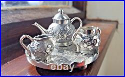 Antique Chinese Silver Miniature Tea Set on Tray Luen Hing China