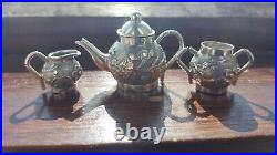 Antique Chinese Silver Miniature Tea Set on Tray Luen Hing China